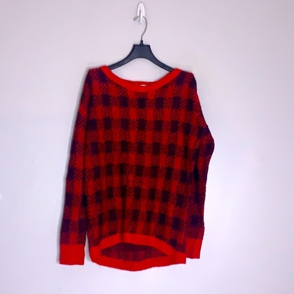 Express checkered wool mohair black & red pullover cabin sweater small - Picture 2 of 5